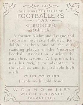 1933 Wills's Victorian Footballers (Large) #60 George Rudolph Back